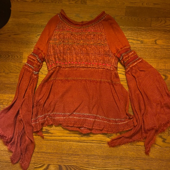 FREE PEOPLE Craft Time wide sleeve, sweater, and rare color, pumpkin ora… - Picture 4 of 5